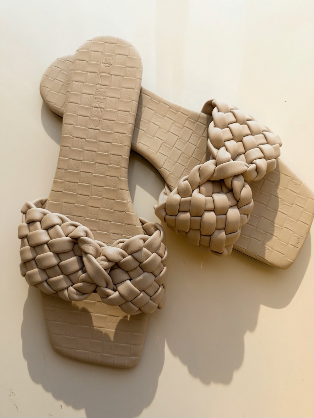 Braided Slide Sandals in Light Beige